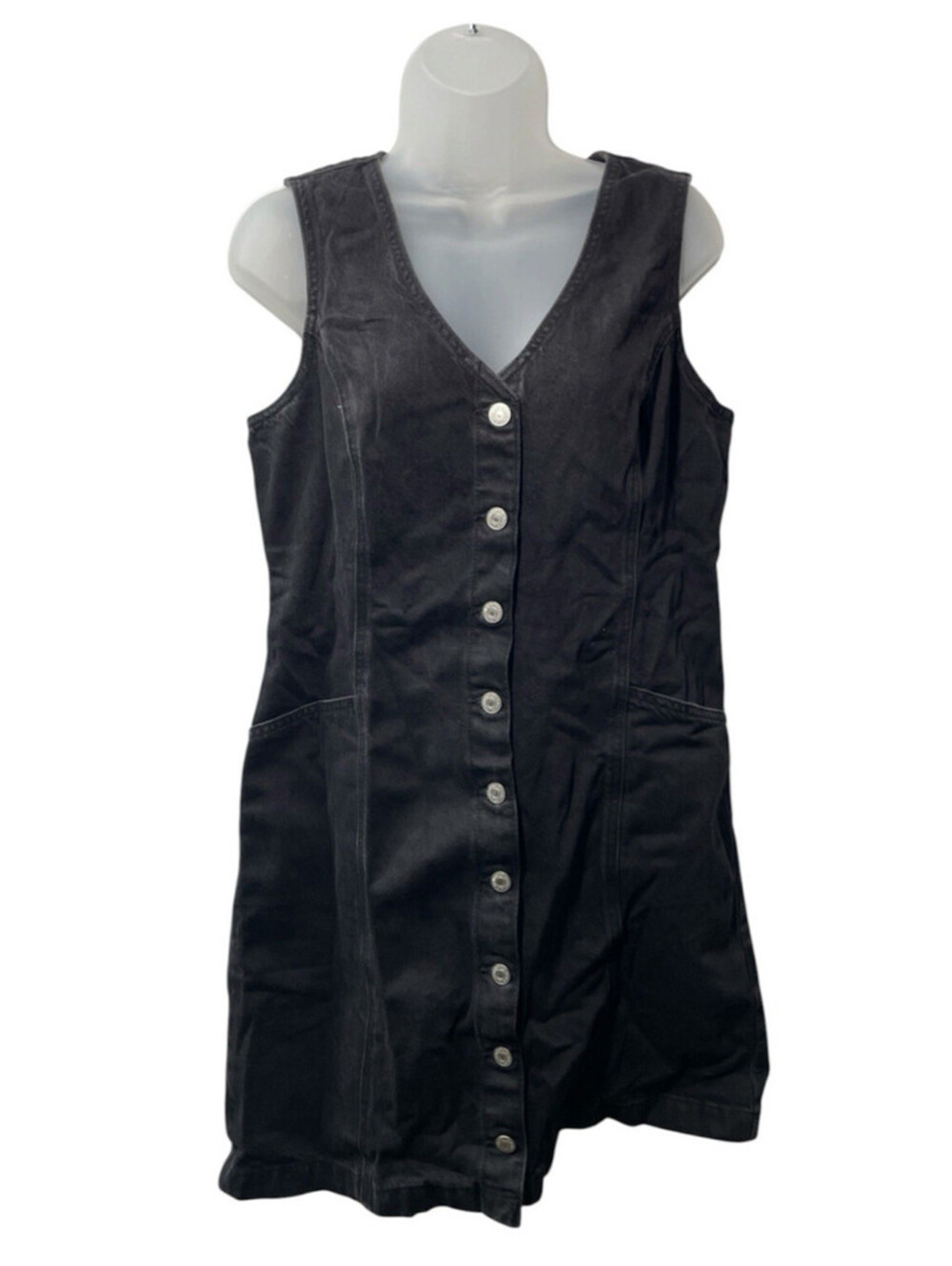 Levi's Women's Vianna Denim Button-Front Vest Dress V-neck Sleeveless Large